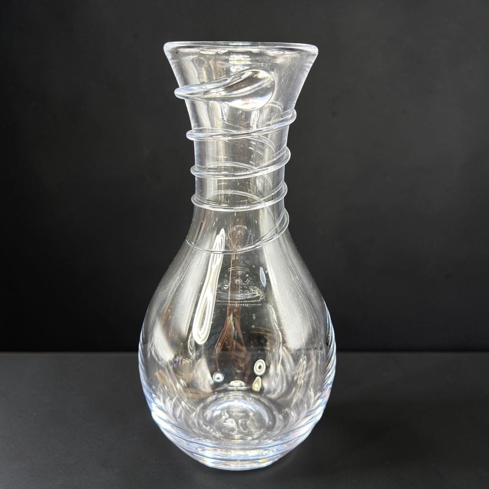 Simon Pearce Glass Vase Vessel with Applied Wrap Clear Handblown 10‎ inch